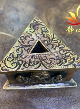 藏式尼泊尔手工雕花黄铜雕刻金刚杵底座普巴撅三角杵配座摆件供佛