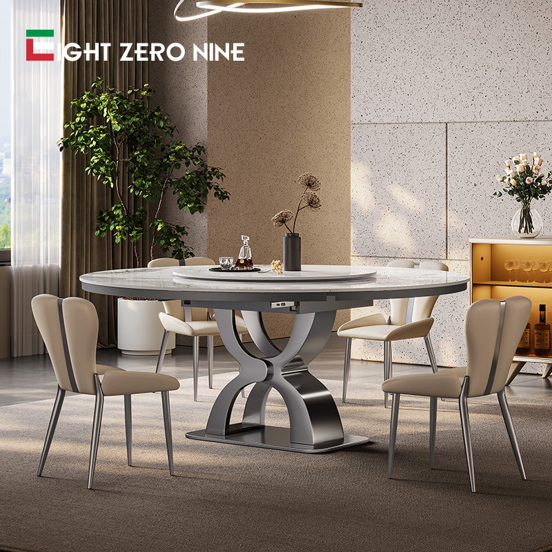 岩板餐桌方圆两用伸缩多功能x隐形电磁炉家用小户型加厚不锈钢餐