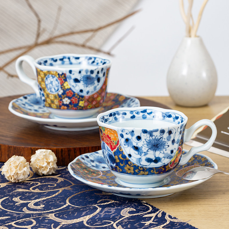 千代源日本进口陶瓷咖啡杯碟套装金彩舞花染锦牡丹复古马克杯碟子,餐饮具,咖啡杯,淘宝优惠券,粉丝福利购,淘宝优惠卷