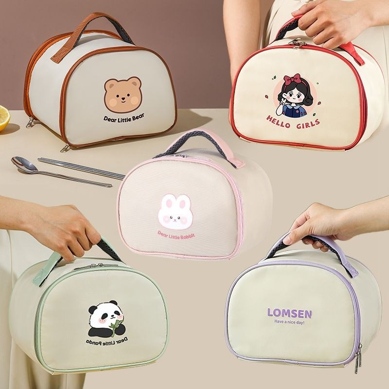 新款卡通饭盒保温袋手提s便携式户外野餐包学生便当包大容量饭盒