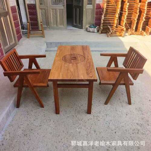 老榆木围炉桌复古泡茶茶台实木餐桌户外庭院烧烤火锅桌禅意冰茶桌