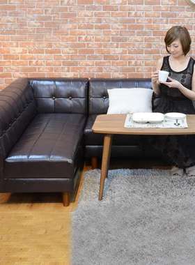 北欧小户型皮沙发黑色客厅办公室现代简约双艺转角沙发组合木