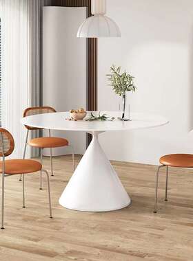 依诺纯白岩板圆桌餐桌家用简约小户型奶油系餐桌椅组合意式极简