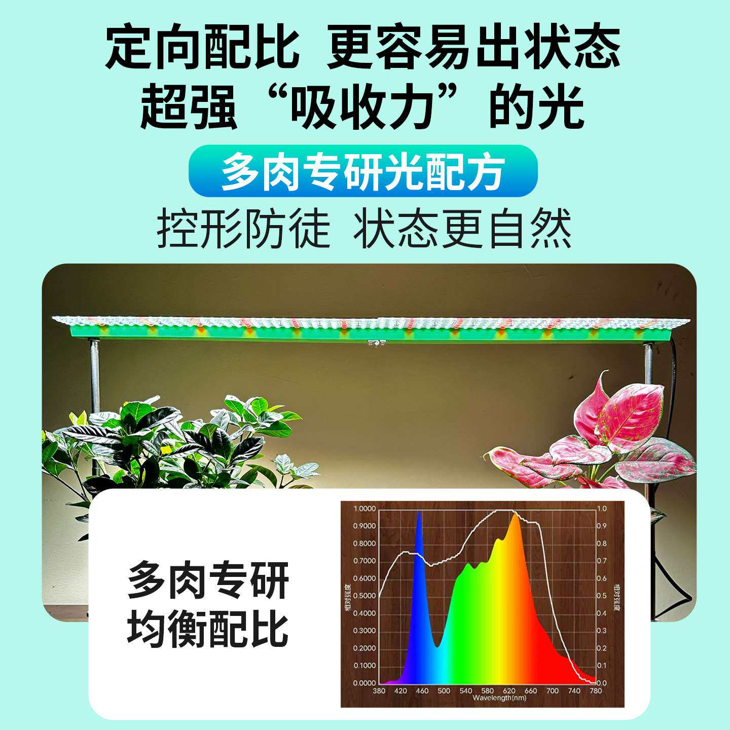 仿太阳全光谱LED植物补光灯家用多肉专用植物生长灯立式升降支架