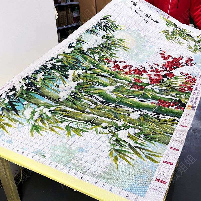 飞雪迎春十字绣成品不带框纯手工出售已绣好2025新款客厅高端花卉