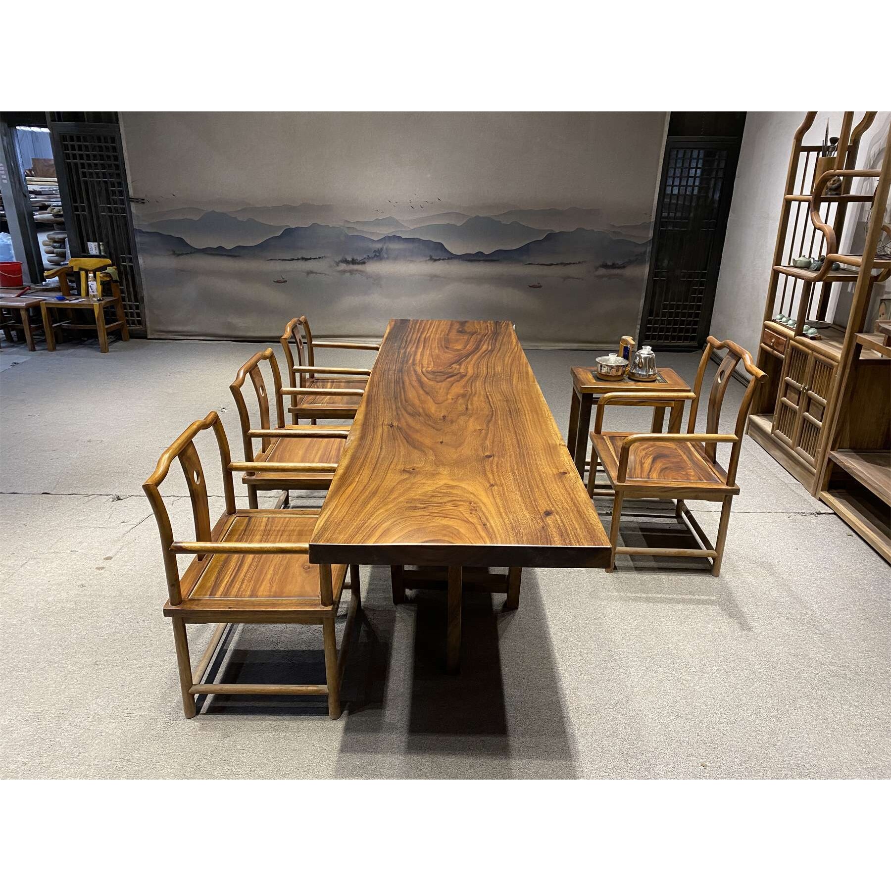 胡桃木大板实木原木茶桌茶台茶板办公餐桌书桌面画案整块原木桌
