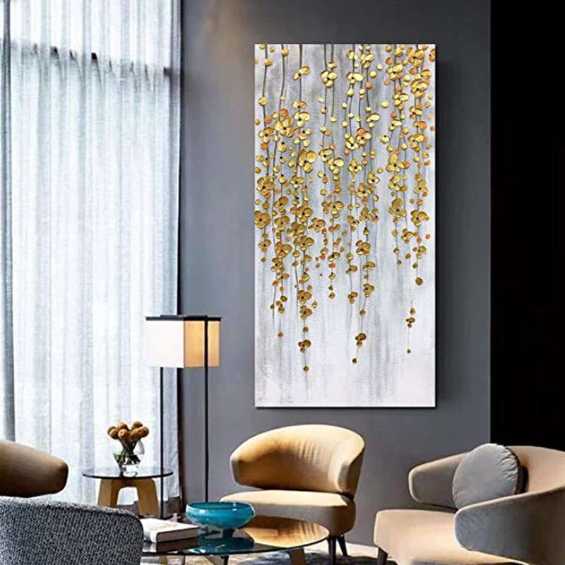 现代简约抽象画黄色小花玄关竖版大幅装饰画客厅走廊过道手绘油画
