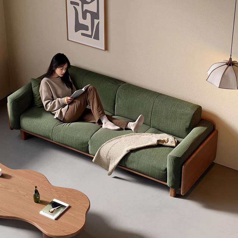 现代视觉白蜡木棉麻布艺直排双人小户型精致沙发客厅2026新款轻奢