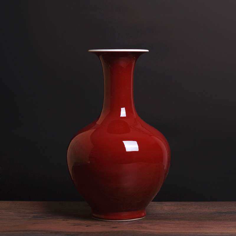 颜色釉祭红陶瓷花瓶景德镇客厅玄关瓷器家居摆件工艺品中式装饰品