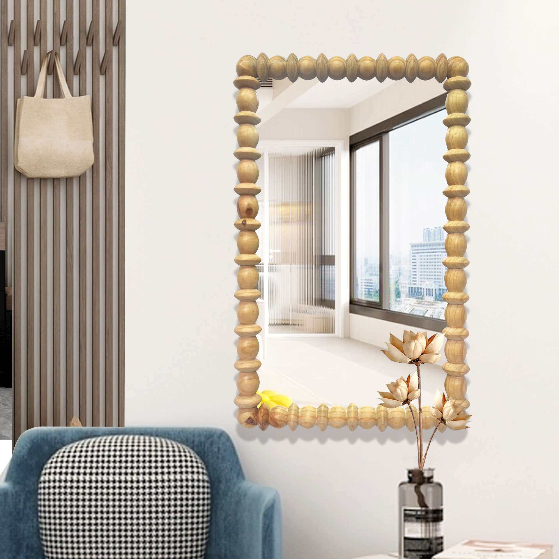 新中式落地胡桃木全身镜轻奢家居健身房装饰镜子壁饰墙面挂件装饰