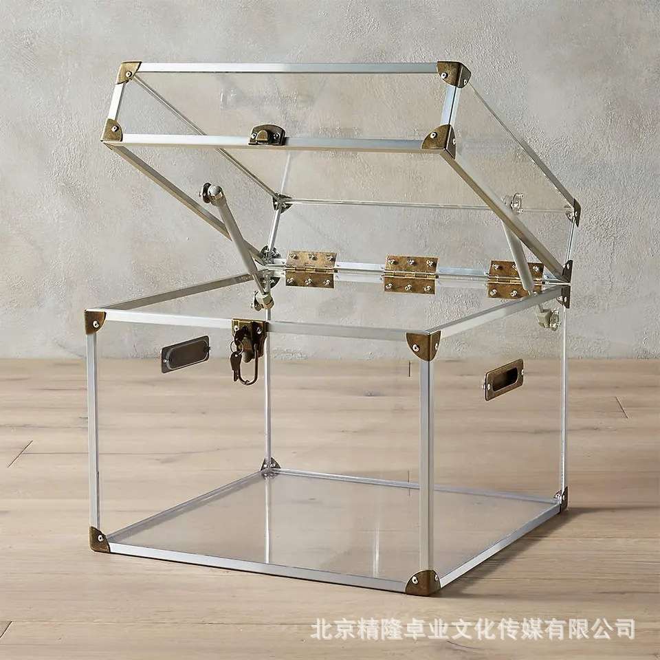亚克力透明储纳柜子简约带锁居家杂物储纳箱时尚翻盖收纳盒