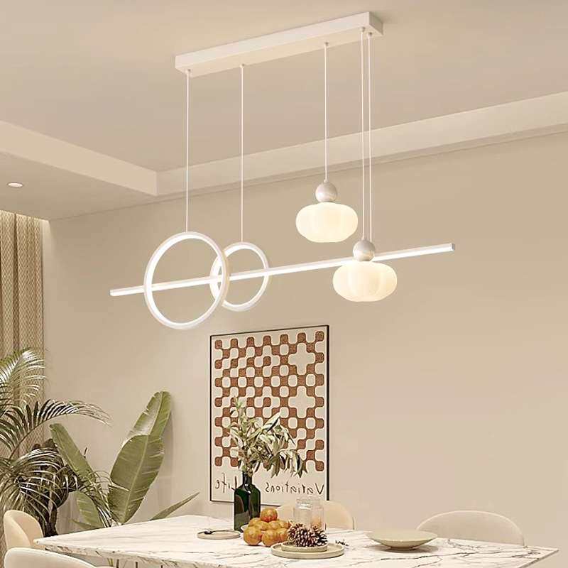 餐厅奶油风简约现代长方形餐桌岛台高亮护眼灯北欧风可调高度吊灯