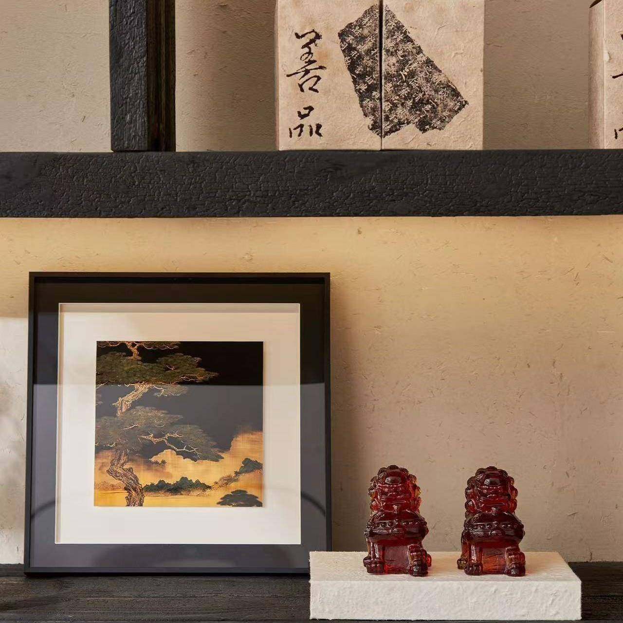 新中式树脂透明轻奢狮子摆件样板房家居书房办公室软装工艺品装饰