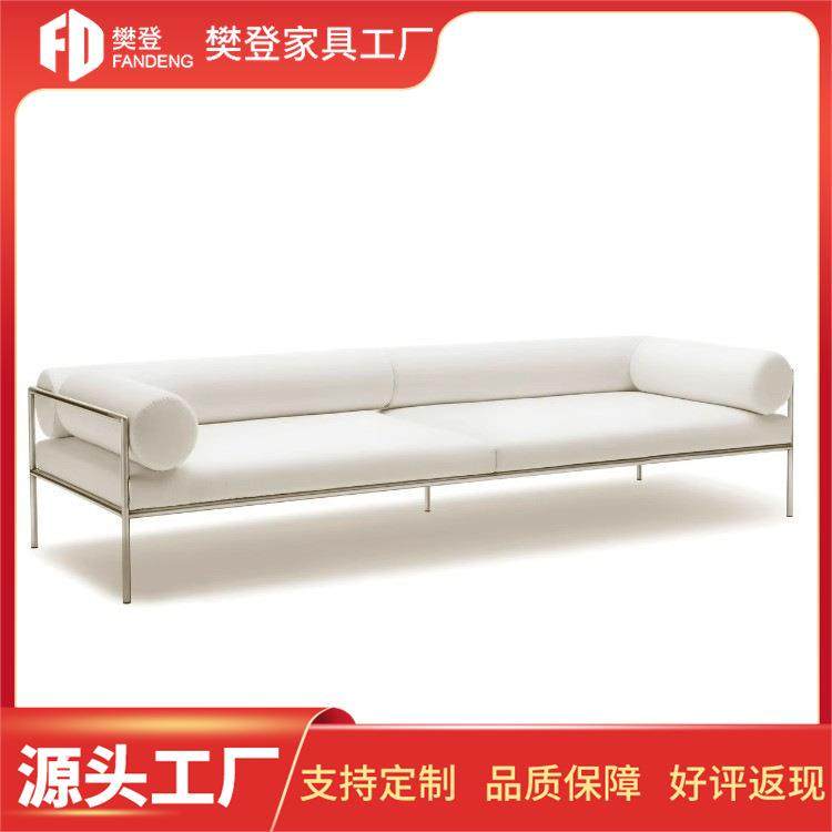 现代简约金属不锈钢布艺沙发单双人三人设计师样板房米白色沙发