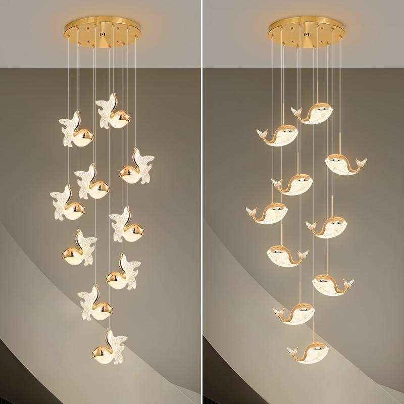 楼梯间客厅大吊灯空阁楼梯吊灯金鱼长线新款复式楼挑loft高挑吊灯