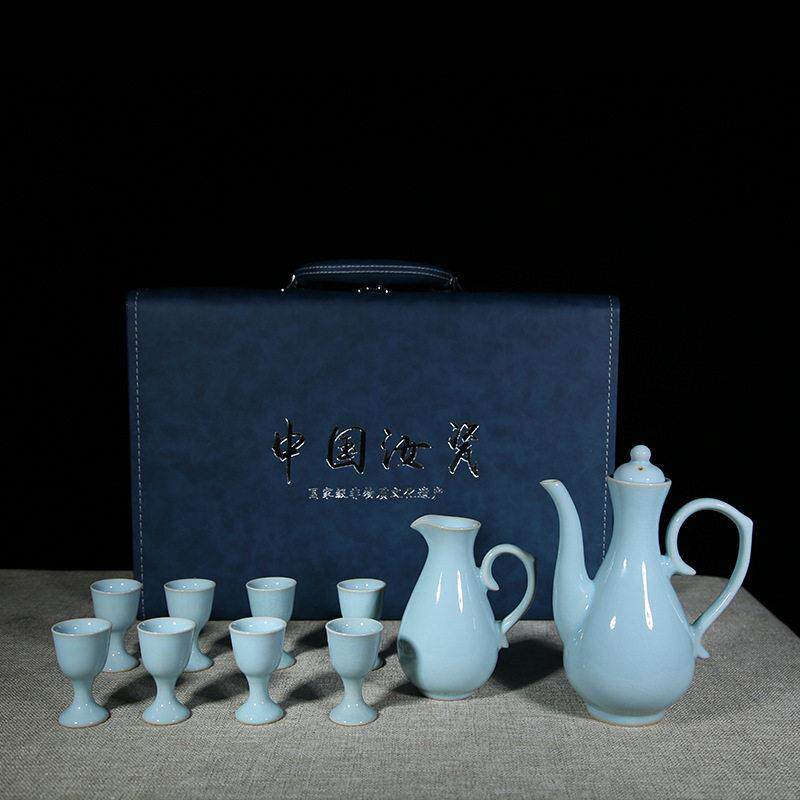 汝窑汝瓷陶瓷白酒端酒杯套装家用送礼盒分酒器酒壶酒具套装