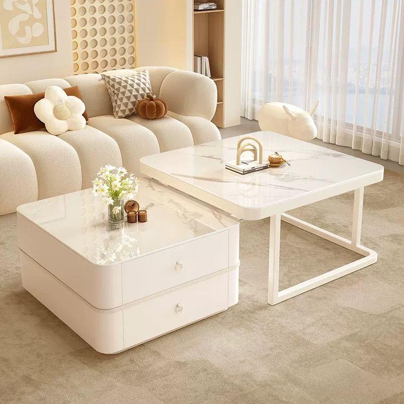 2025新款奶油风白岩板茶几组合轻奢小户型客厅家用简约现代网红桌