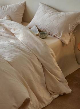 秋冬加厚全棉磨毛四件套浮雕提花纯棉被套1.2m床笠床品蓝紫色