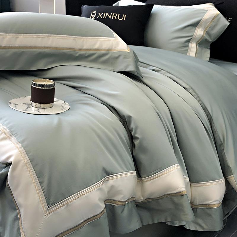 高奢简约100支贡缎匹马棉全棉四件套高精密刺绣纯棉被套床上用品