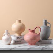 复古陶瓷花瓶花器风摆件新中式 装 饰品莫兰迪几何诧寂斑驳北欧做旧