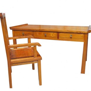 新中式木老榆木学生一文制家用纯实木写字桌榫卯书桌定做现代简约