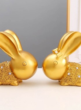 家庭客厅电视酒柜装饰V金兔小饰品