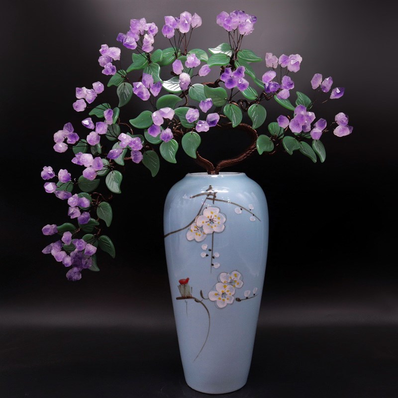 紫水晶发财树黄水晶摇钱树家居A摆件客厅玄关酒柜店铺开业乔迁送