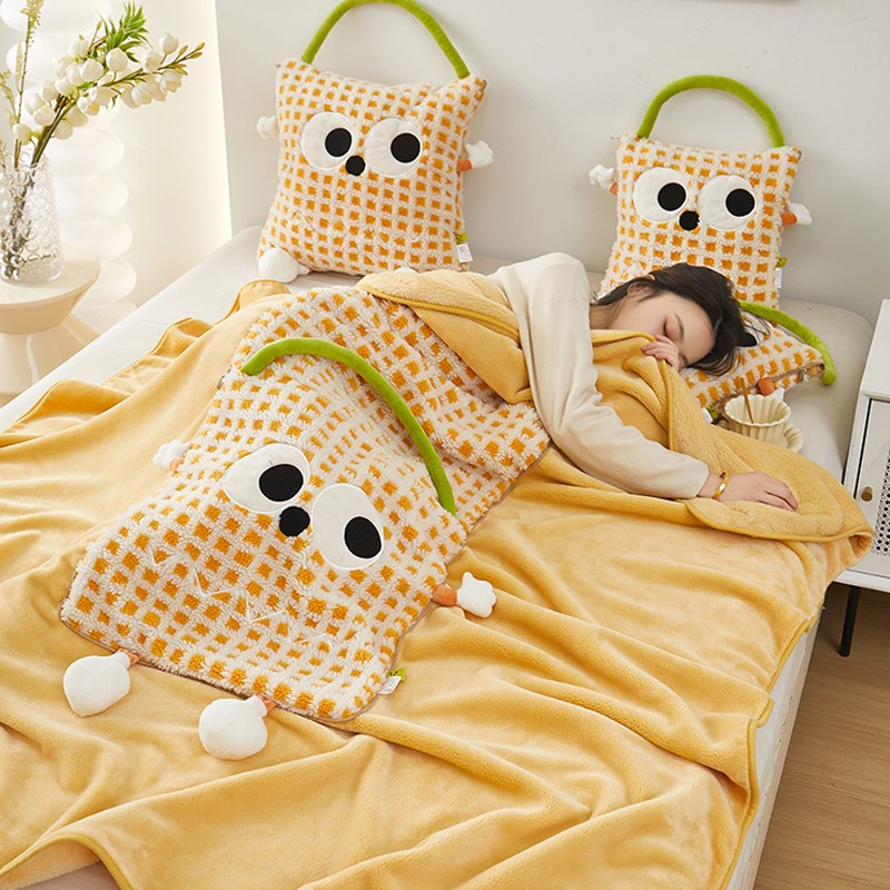 网红手拎条纹抱枕被子两s用车载沙发盖毯二合一办公室午睡靠垫夏