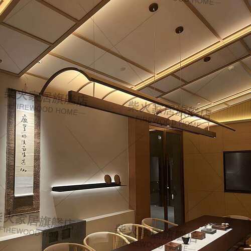 设计师餐厅吊灯新中式茶室酒店餐饮饭店创意长条岛台日式吧台灯具