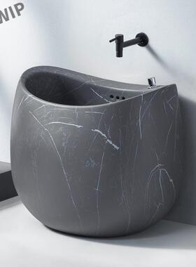 蛋型灰色岩板纹陶瓷拖把池户外庭院拖布池家用阳台卫生间墩布l3y