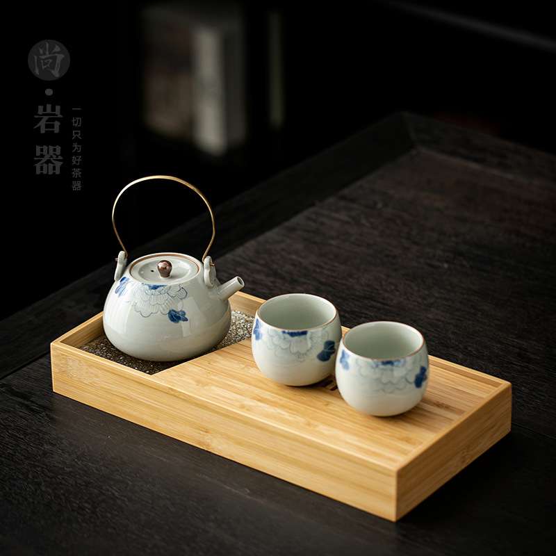 陶瓷家用提梁壶泡茶套装酒店餐厅用一壶二杯茶壶茶杯茶托盘小套装