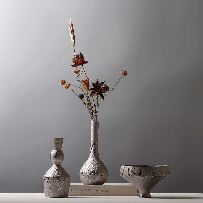 电镀银色陶瓷花瓶现代简约创意插花装饰品客厅茶道小花插酒柜摆件