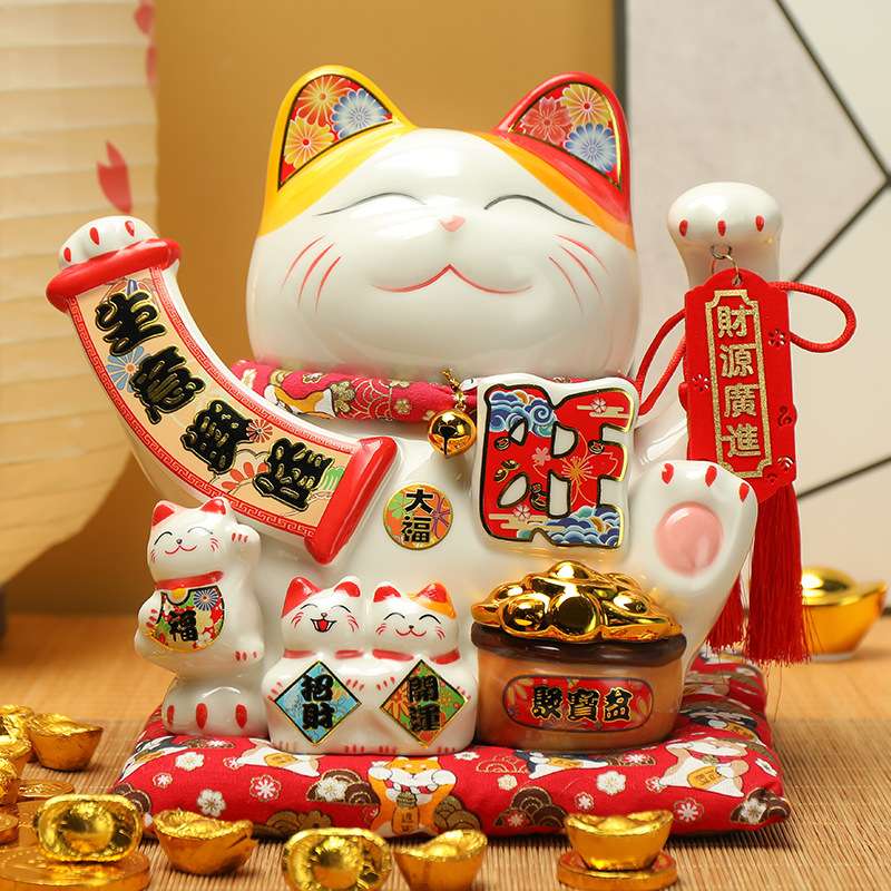 招财猫陶瓷存钱罐创意开业送礼店铺收银台公司前台大号摆件发财猫