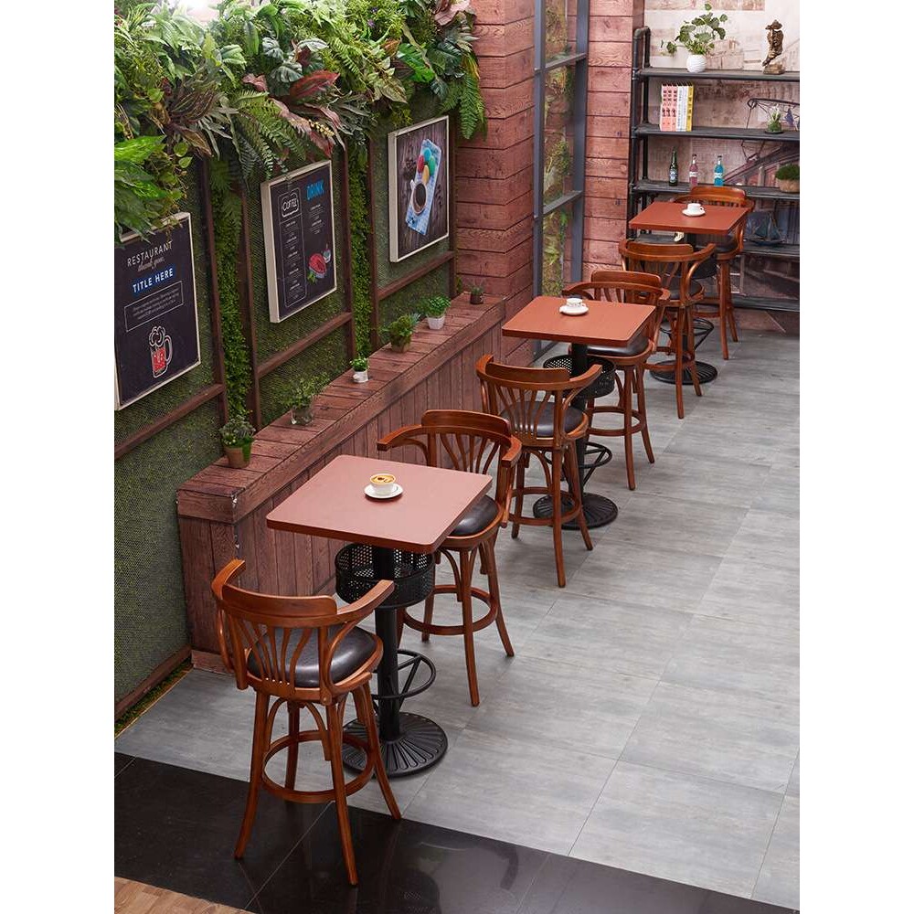 主题餐厅网红甜品奶茶店实木桌椅组合咖啡厅休闲书吧高脚凳吧台椅