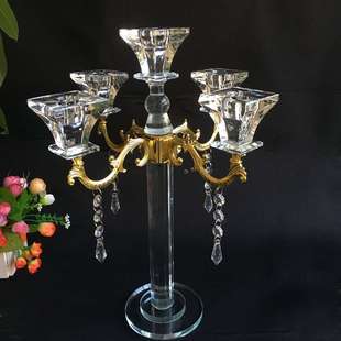 厂家直销水晶五头烛台欧式水晶蜡烛台婚庆酒店餐桌烛台一件代发