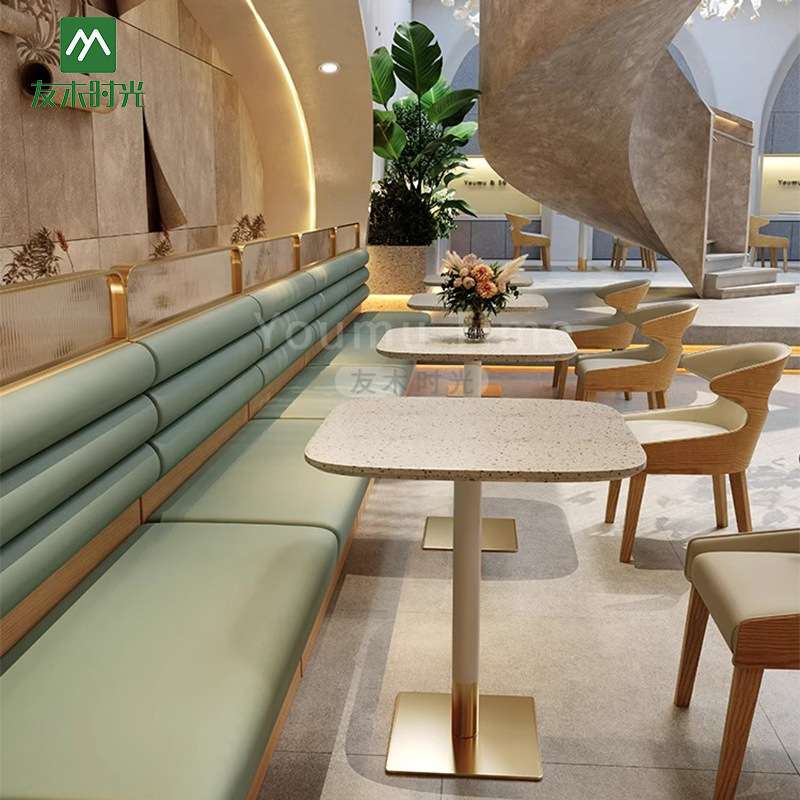 网红融合连锁餐厅卡座沙发茶餐厅石英石桌饮品店奶茶店咖啡厅桌椅