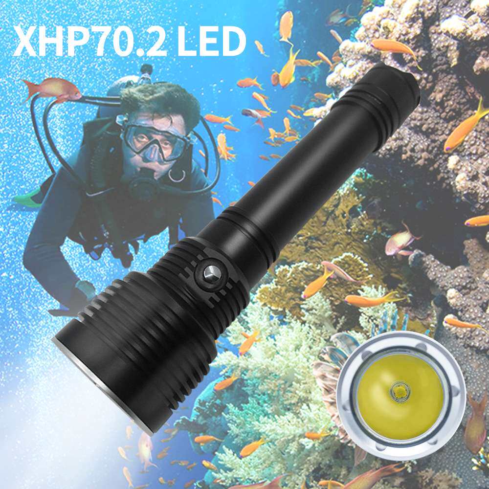 赶海装备夜潜新款P70白光潜水手电筒黄光26650供电潜水灯防水电筒