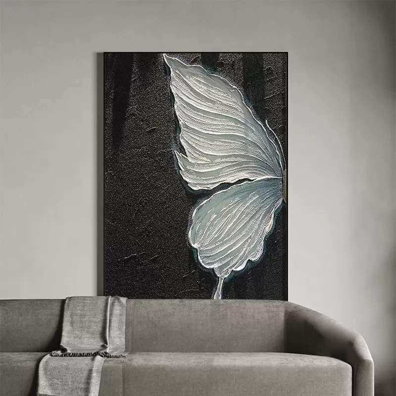 立体手绘油画走廊玄关客厅装饰画黑白肌理画现代简约过道抽象挂画