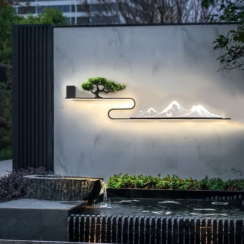 壁灯户外庭院花园别墅楼梯围墙室外防水景观新中式雪山植物装饰灯