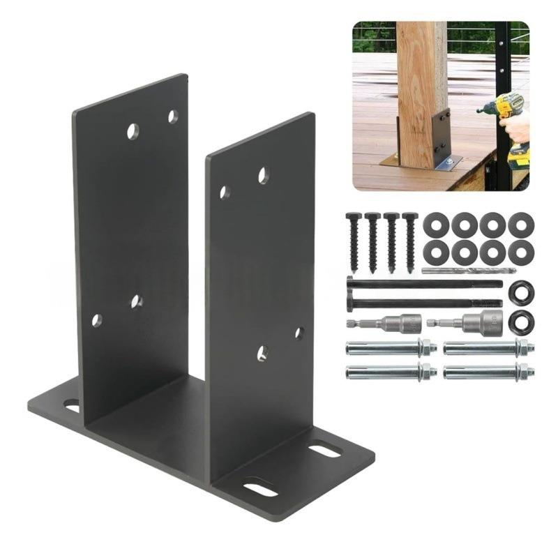 跨境temu邮筒立柱底座T形连接件加厚加宽黑色4X4英寸邮箱立柱