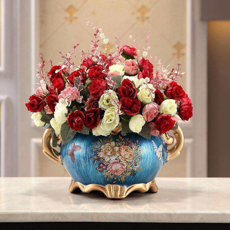 美式复古陶瓷花瓶欧式花瓶餐桌新款仿真鲜花家用客厅卧室装饰品