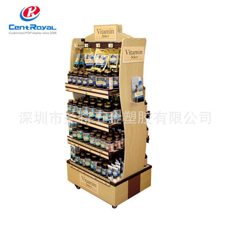 厂家直销 MDF罐装啤酒货架果汁饮料木质展示架超市调料罐头展示架