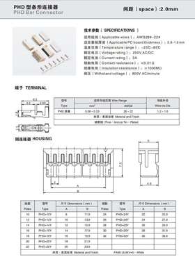 CWB合兴PHD-20Y 2*10Y 2*5白色10Y连接器 2.0mm 胶壳端子TJC20085