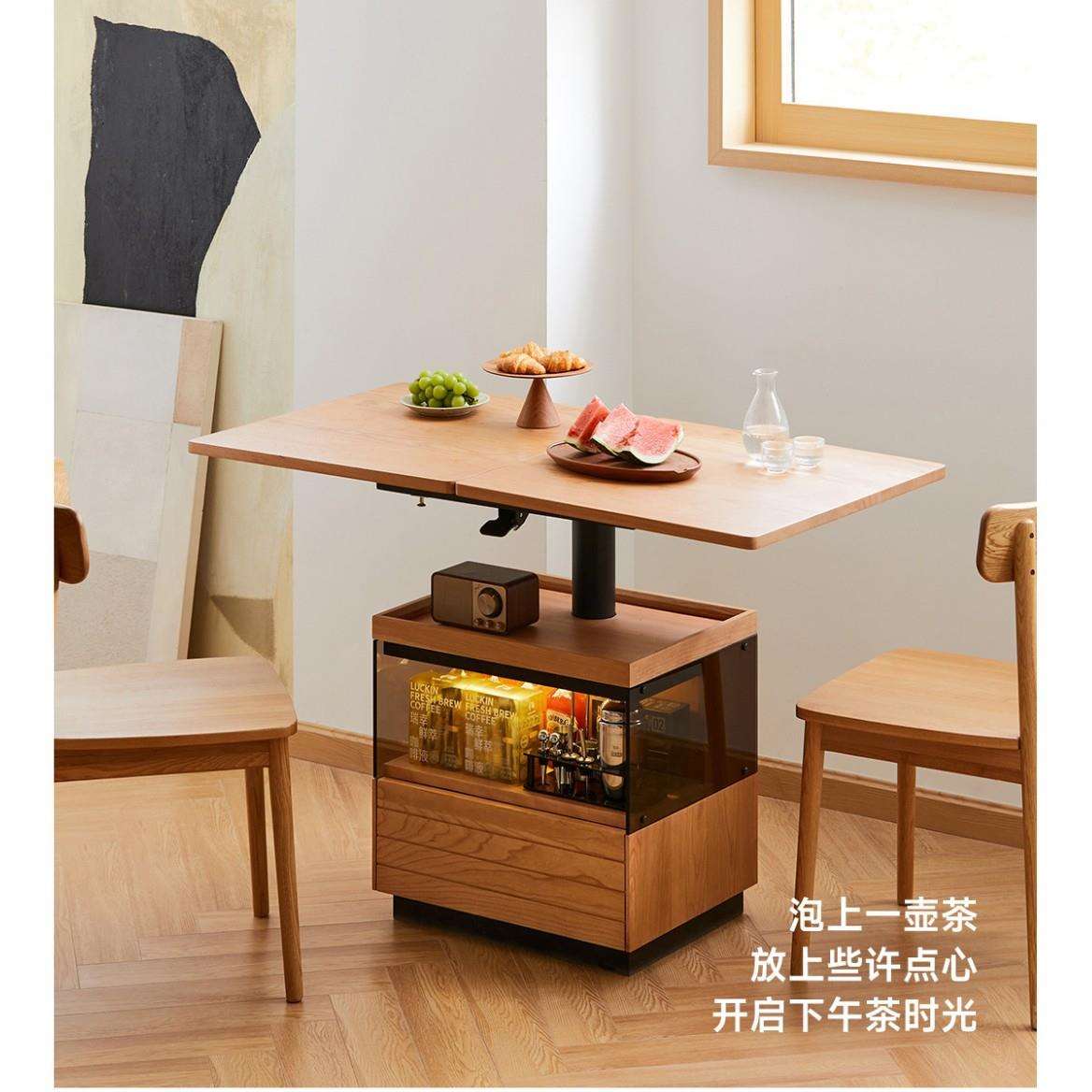 实木升降茶几餐桌两用樱桃木色小户型客厅折叠伸缩可移动边几茶桌