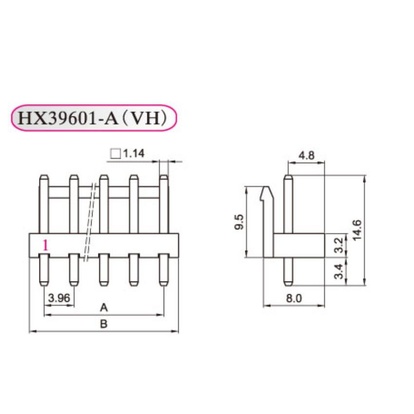 HXH红星接插件39601 VH3.96直针座VH-2A3A4A5A6A7A8A红黑黄绿蓝色