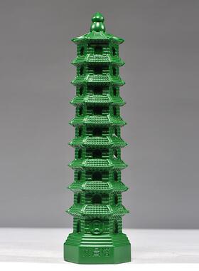 绿色木雕文昌塔摆件9层文昌塔实木质雕刻客厅家居装饰摆设工艺品