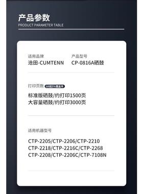 适用沧田CP-0816A硒鼓CTP-2218 2216C 2205 2206 2210 2268碳粉盒