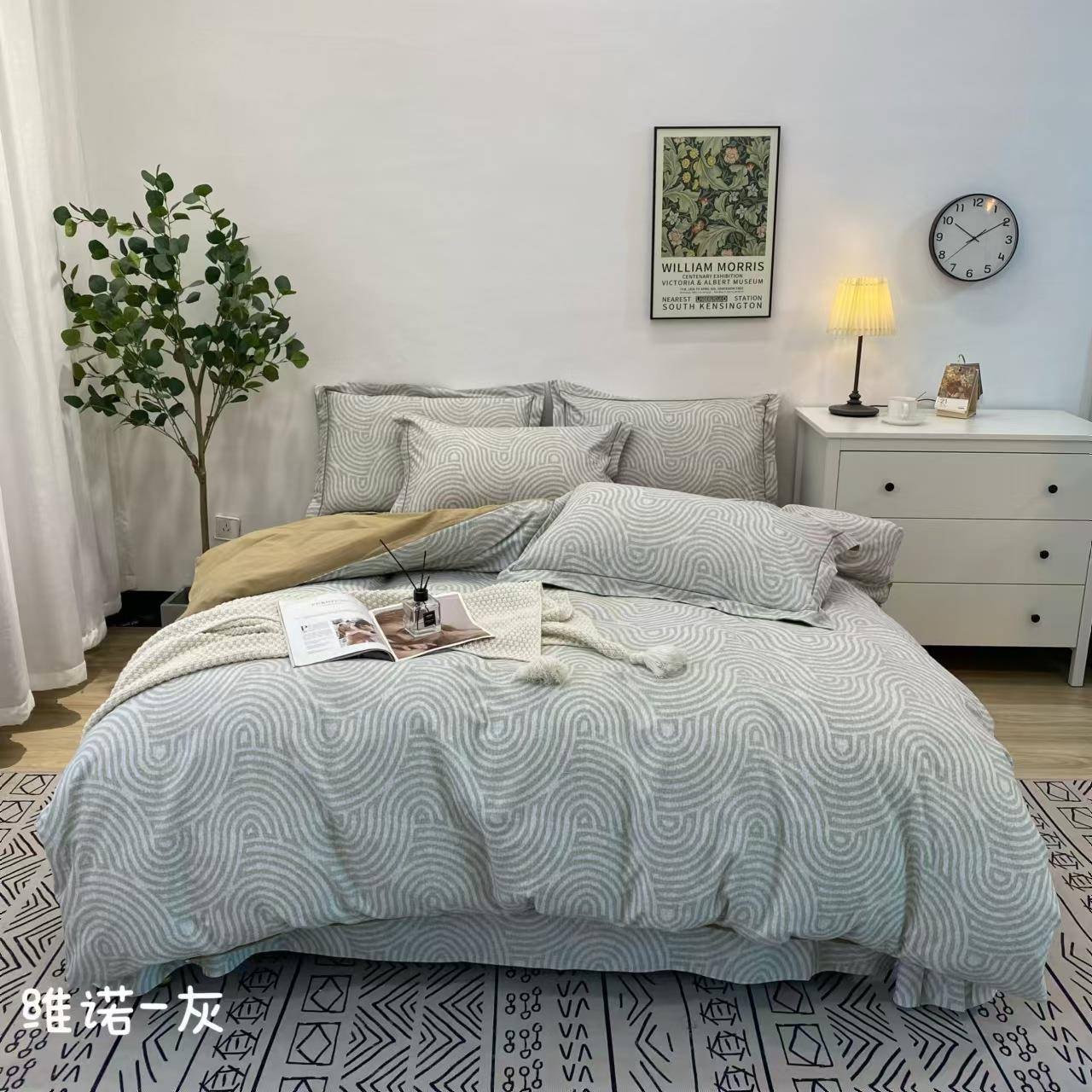 全棉磨毛床单四件套小清新花卉印花加厚秋冬被套床上用品宿舍用品