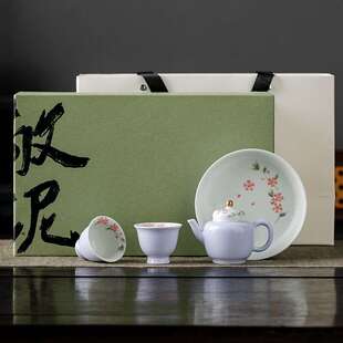 手绘蝶恋花 盖钮本金描绘 宫灯壶小套组两人饮（1壶2杯1壶承）