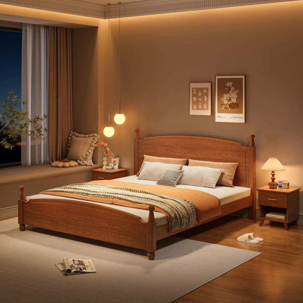 实木床双人床经济型出租房家用主卧单人1.8米1.5米罗马柱板式床